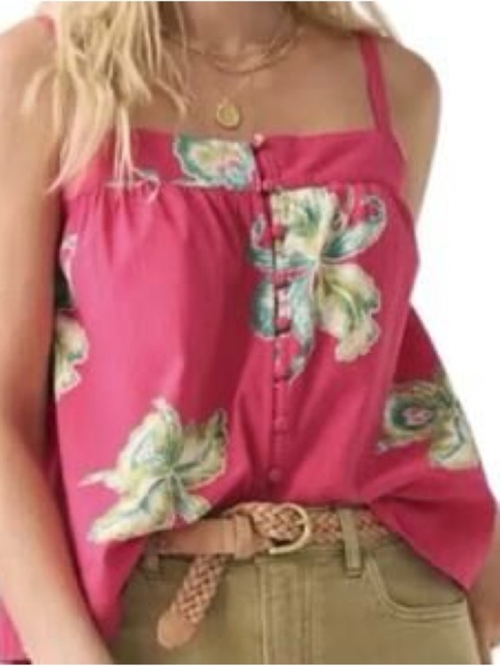 Faherty Pink Floral Button-Front Tank